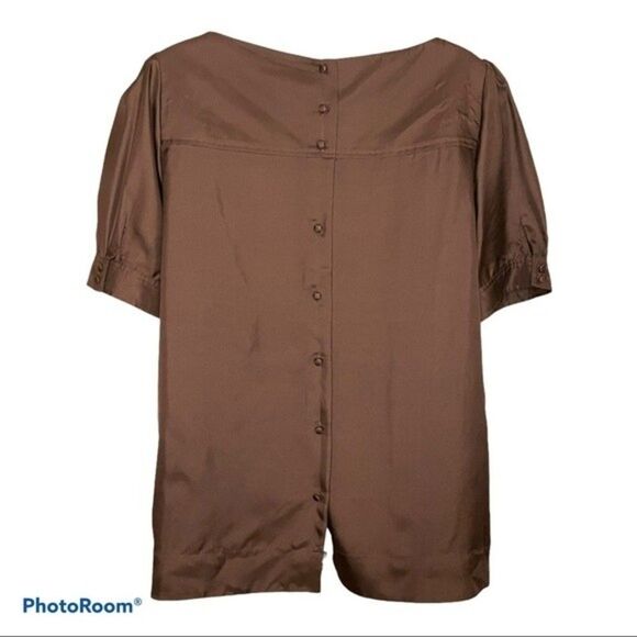 Lilly Pulitzer Brown 100% Silk Ruffle Top Size 10 - Picture 2 of 5